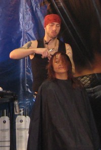christopher rhinesmith demonstrates creative hair styles and styling at one of his many show exhibitions in Newport Beach, south Orange County and Las Vegas